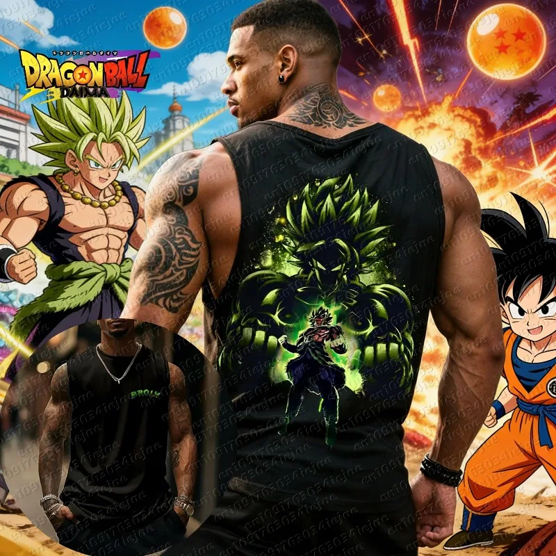 

2026 Summer Dragon Ball Goku Oversized Anime Print Men's Sleeveless T-Shirts Workout Vest Summer Quick-dry Lightweight
