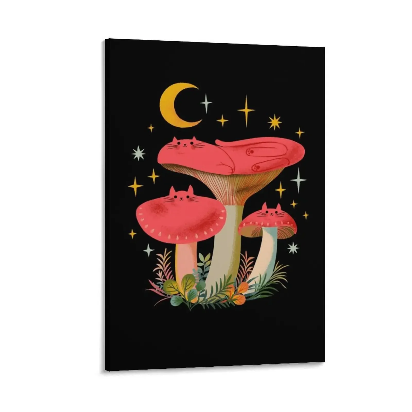 

Cottage core Aesthetic psychedelic Mushroom Cats Moon Witchy cottagecore shroom Canvas Painting japanese room decor