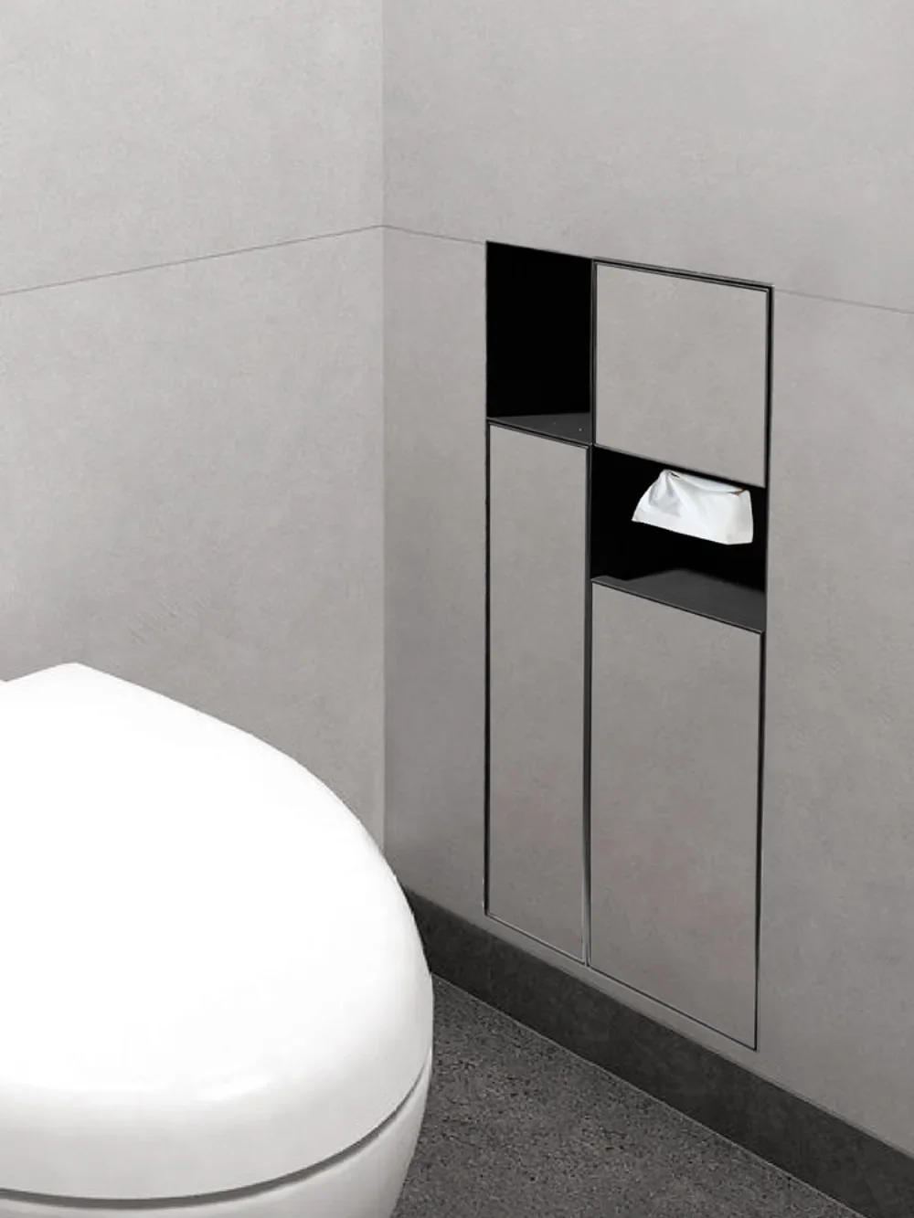 Built-in toilet trash can niche with lid stainless steel thickened wall hidden toilet paper box cabinet