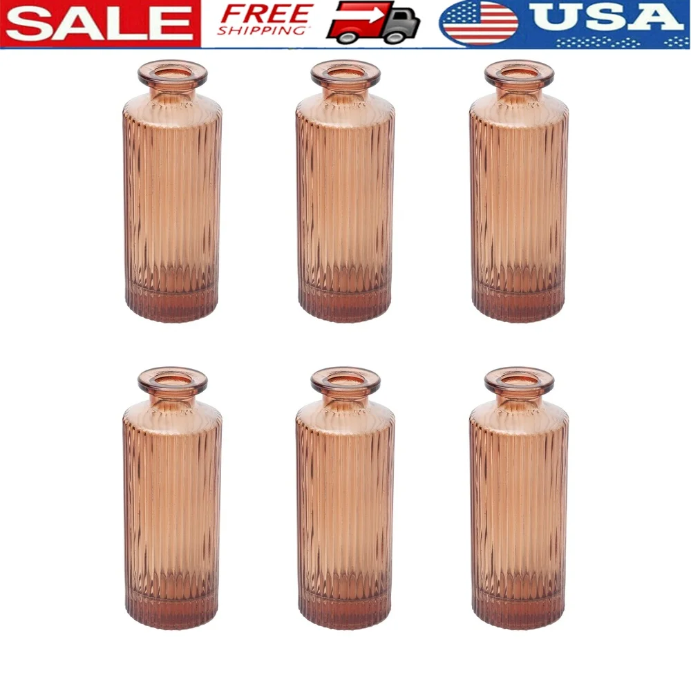 

Translucent Amber Mini Vases Set of 6 Ribbed Glass Tabletop Bud Vases Ideal Home Decor Events Celebrations