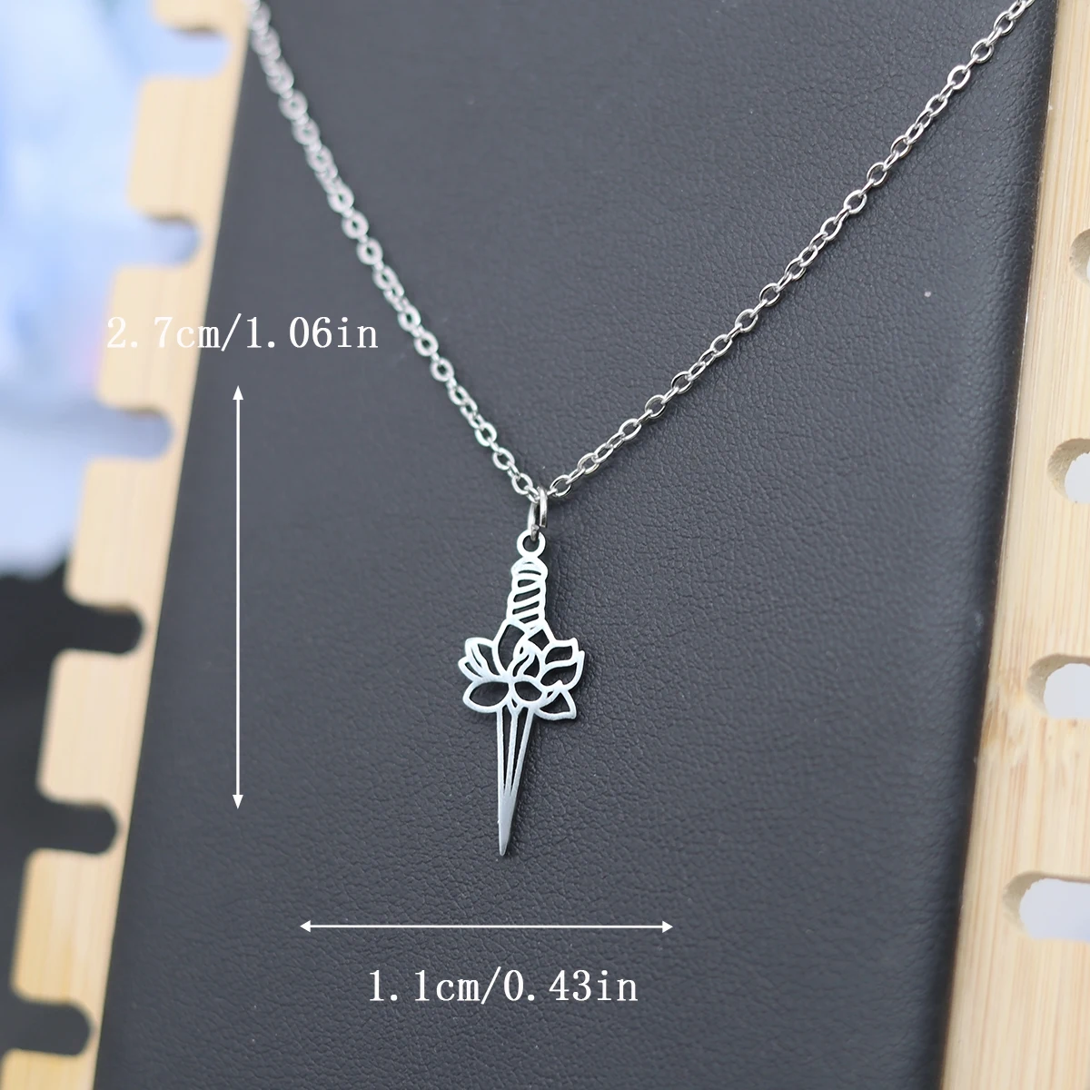 Kinitial Hollow Lotus Flower Sword Pendant Necklace For Women Men Stainless Steel Fashion Buddhist Talisman Choker Jewelry