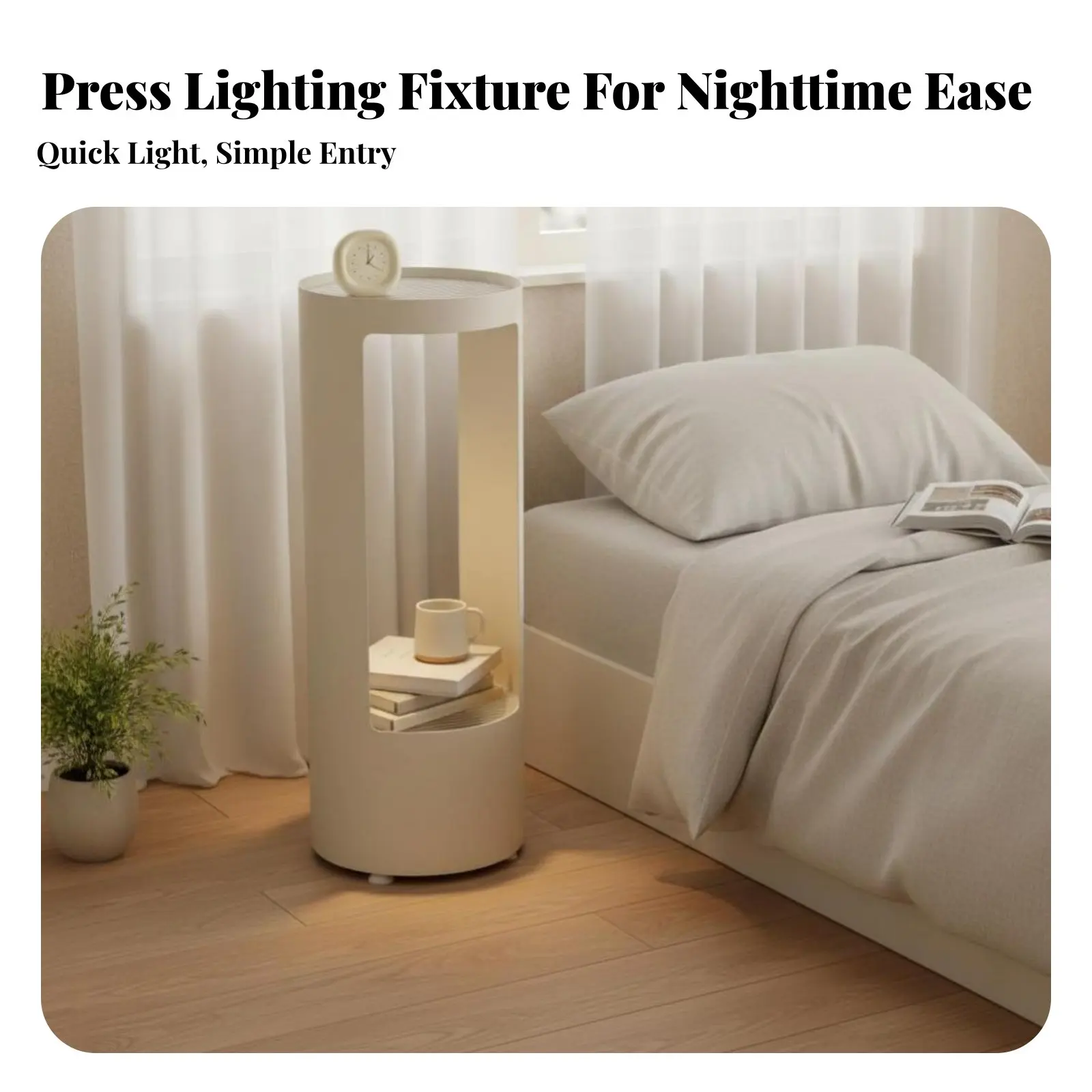 

Цилиндрическая прикроватная тумбочка с подсветкой и 2-уровневым удобным хранилищем для взрослых, экономящая пространство