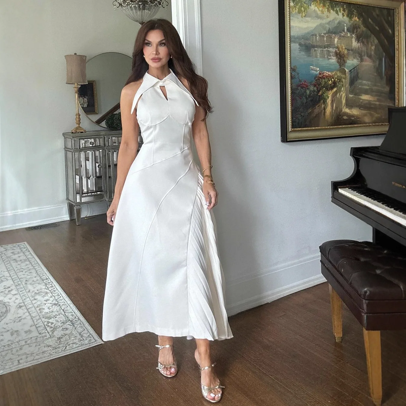 

Сексуальное вечернее платье с вырезами и открытыми плечами, асимметричное плиссированное, с завышенной талией, летнее платье-рубашка для женщин