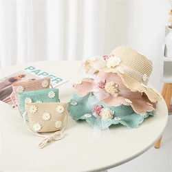 Kids Sun Hat Girls Summer New Straw Bag Cap Set Baby Travel Sun Protection Beach Hats Sun Fisherman Hat