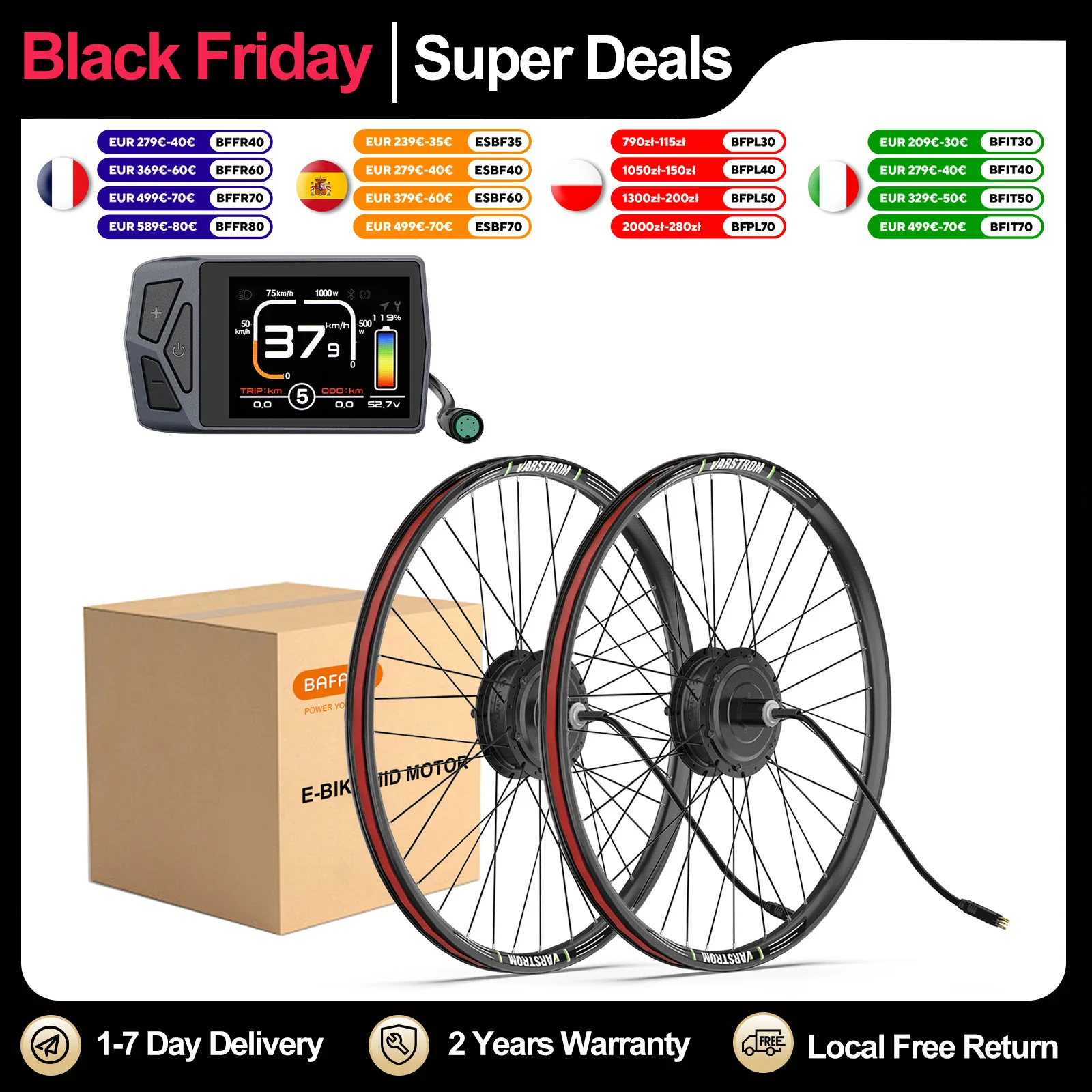 Bafang 48 V 500 W 750 W Kit de conversion de vélo électrique à moteur arrière-pour 26 pouces 27,5 pouces 28 pouces 700C Cassette de roue 135-142mm