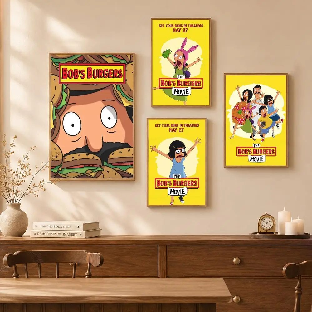 Funny Cartoon B-Bob's Burgers Poster Self-Adhesive Wall Art Poster HD Waterproof PP Bedroom Cafe Gym Home Decor Gift