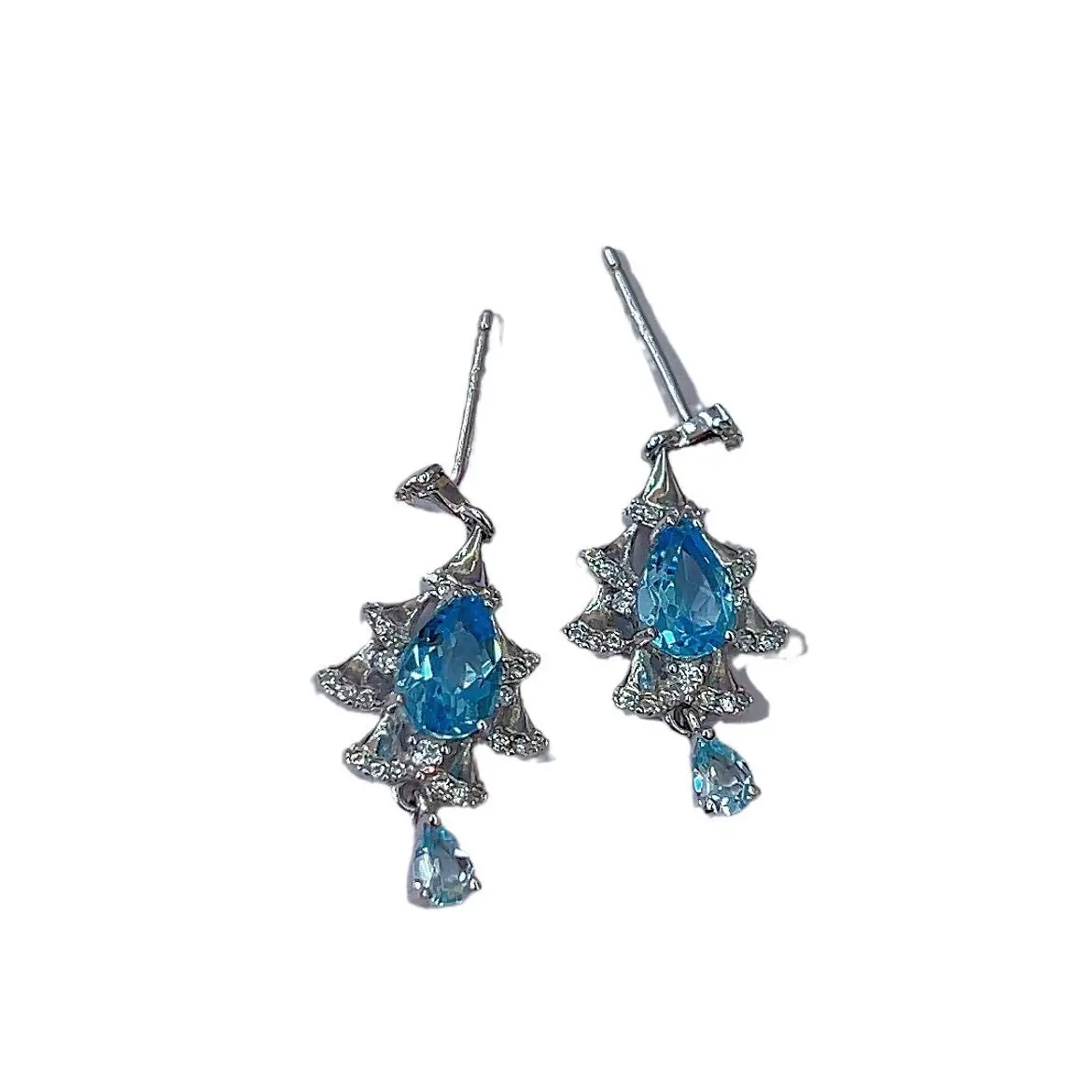 ZECAA Topaz Fine Jewelry Woman Topaz Drop Earrings With Natural Switzerland Blue Topaz Stone 5*7mm Lady Topaz Drop Earrings