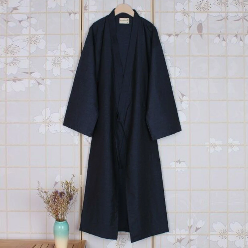 Jubah mandi pria, musim panas kasual Jepang Kimono Yukata jubah mandi lengan panjang piyama katun rumah jubah pakaian tidur