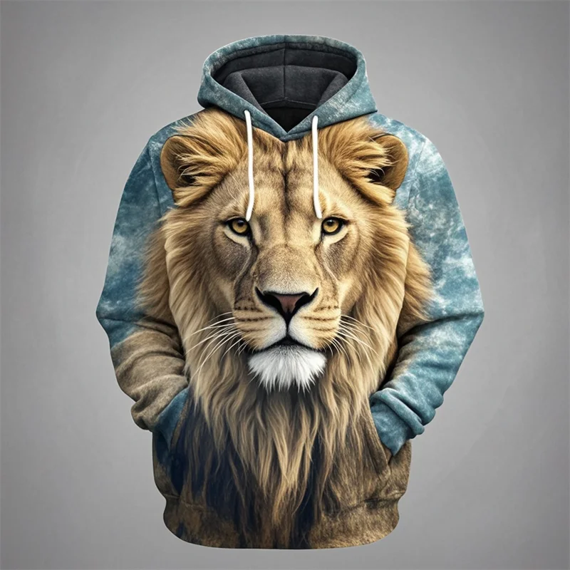 3D Lion Graphic Printed Men's Hoodie Fashion Street Hooded Sweatshirt Summer Autumn Oversized Tracksuit Pullover Casual Hoodies