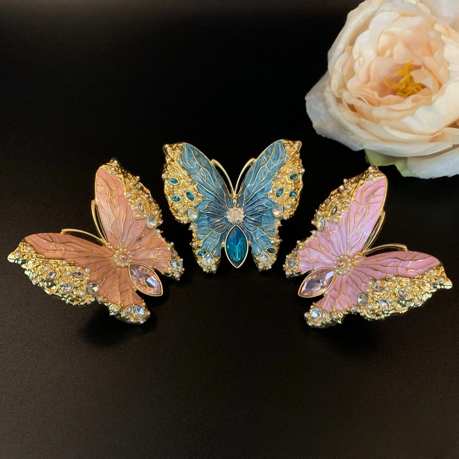 Butterfly enamel dripping oil large style exaggerated design opening ring