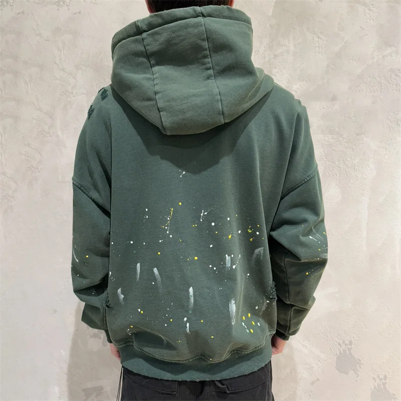 Woman sweatshirts New Spring 2025 Retro Inkjet Piercing Hooded pullover Couple style loose hoodie High quality pure cotton coat