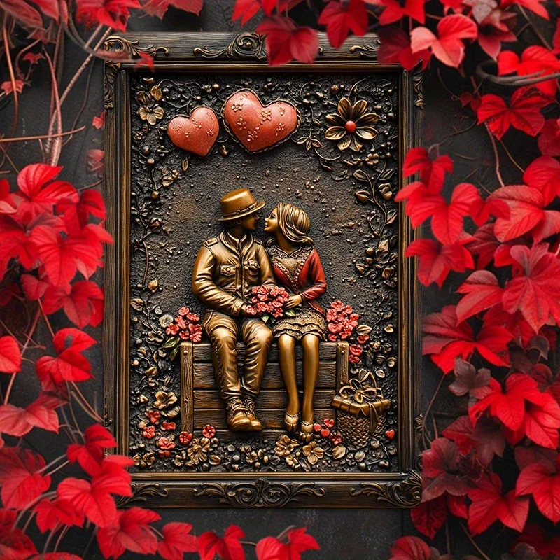 

Charming Vintage-Style Aluminum Wall Art, 7.9x11.8"/11.8x17.7" Couple in Love Valentine's Day Sign for Home, Office Decor