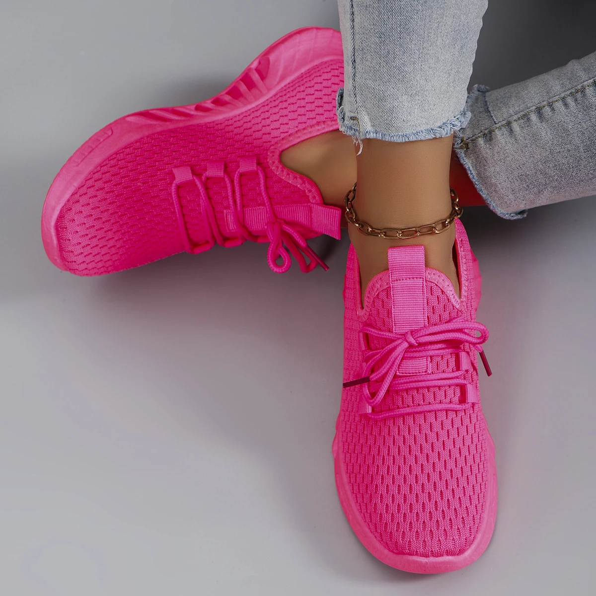 Spring new women's sports shoes, fashionable, breathable, lightweight, non-slip, wear-resistant, casual sports shoes, flat shoes