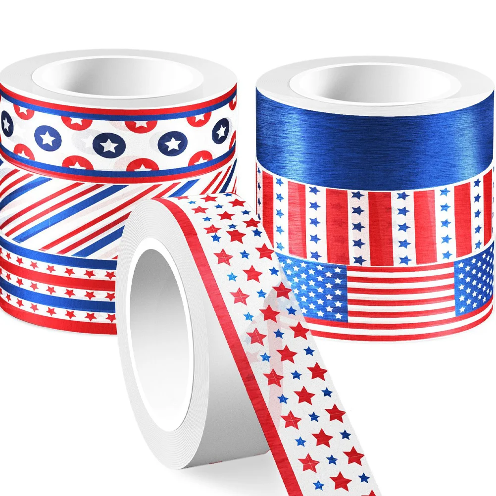 

12 Rolls Independence Day Scrapbook Tape American National Day Adhesive Tape Roll for DIY Journal Decoration Envelope