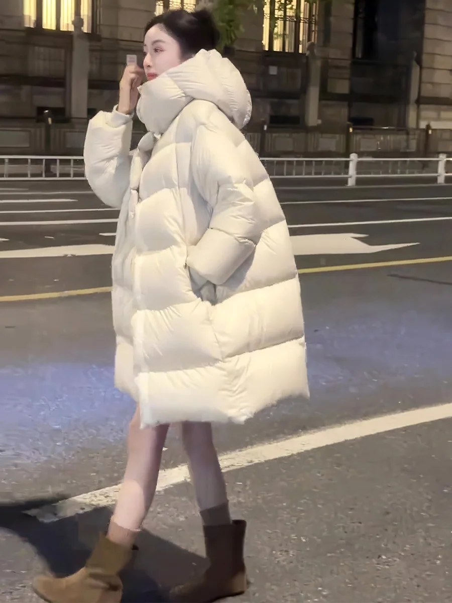 

Утепленная стеганая куртка с капюшоном для женщин, теплая верхняя одежда, пальто средней длины с длинными рукавами, на молнии, повседневный крой