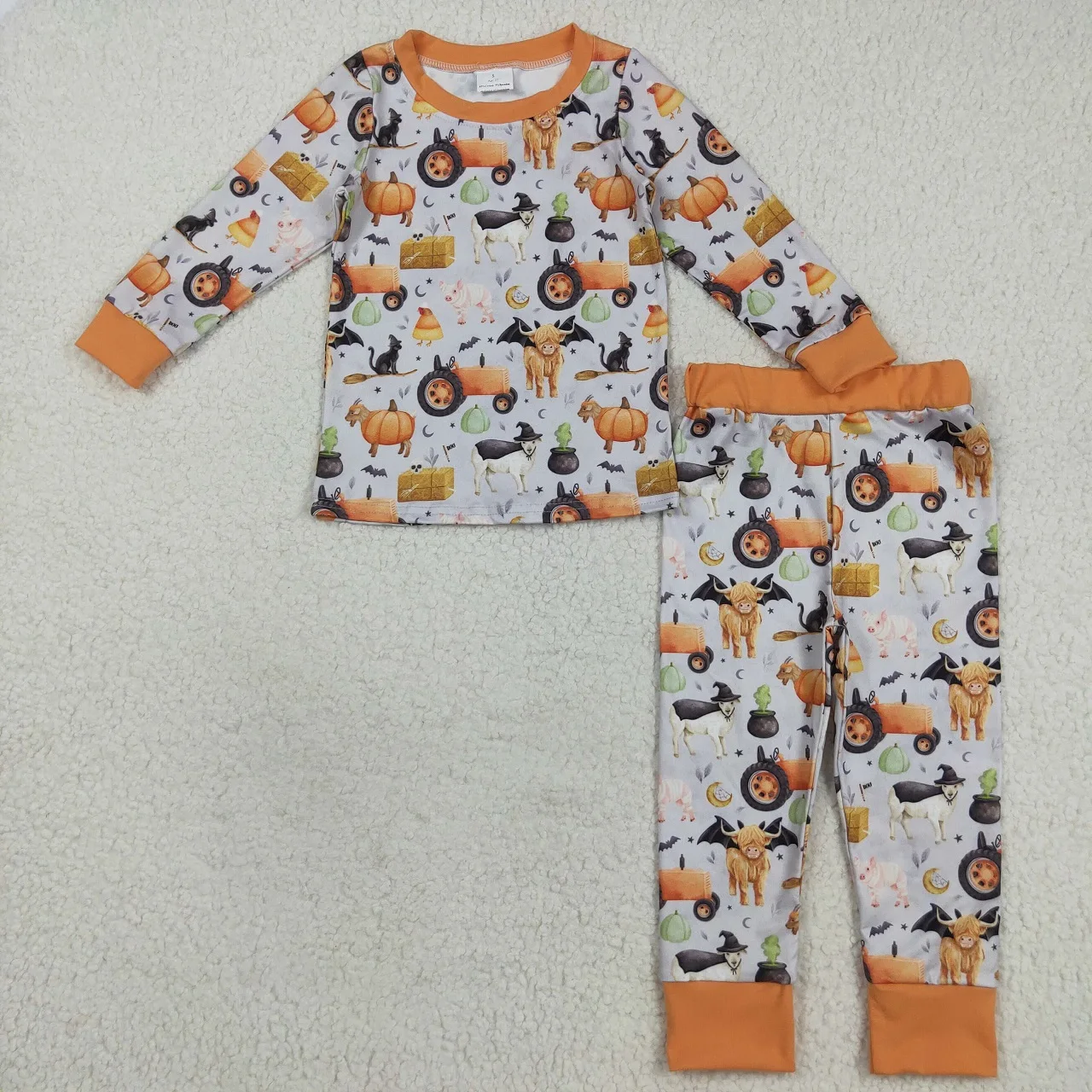 

Wholesale Kids Baby Boy Long Sleeves Halloween Farm Animals Tractors Shirt Nightwear Set Pants Children Outfit Toddler Pajamas