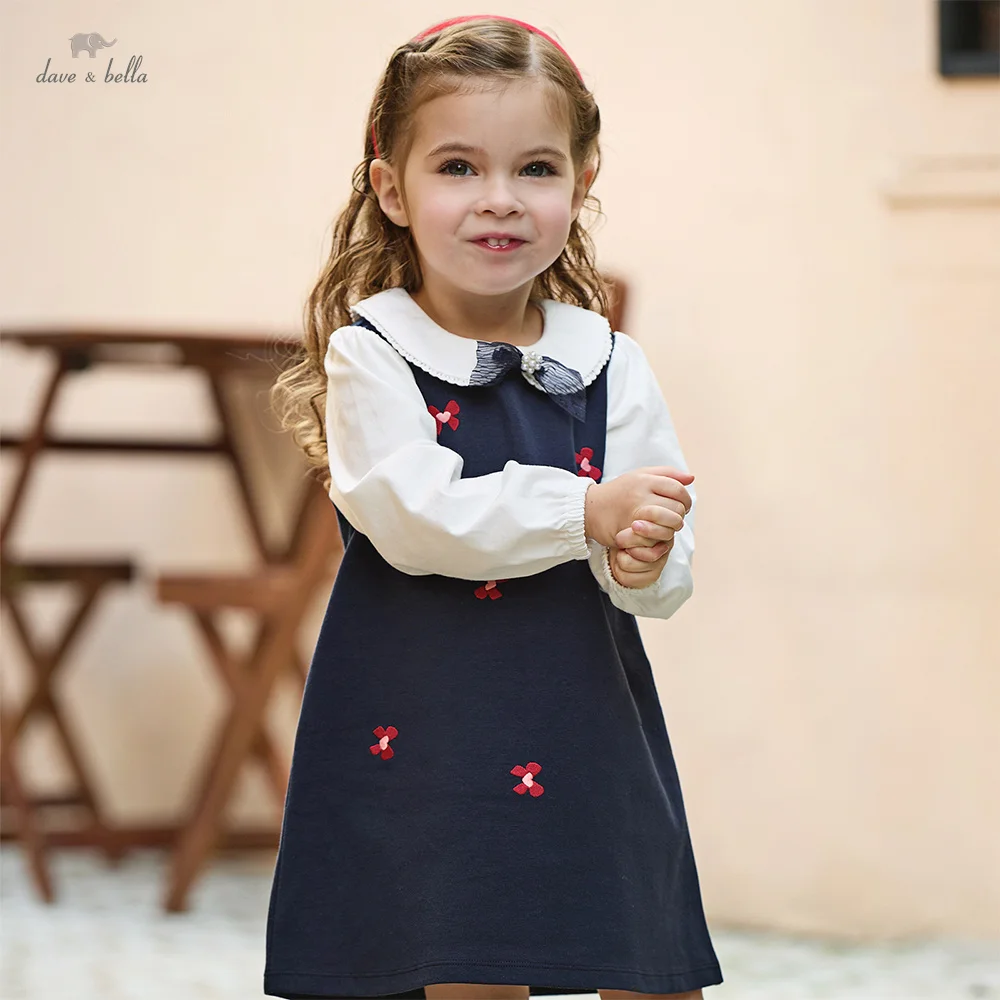 Dave Bella Ragazze Abito lavorato a maglia Primavera Autunno Abbigliamento per bambini Bambini Dolce abito elegante Manica lunga Fascino all'aperto Festa DB1260579