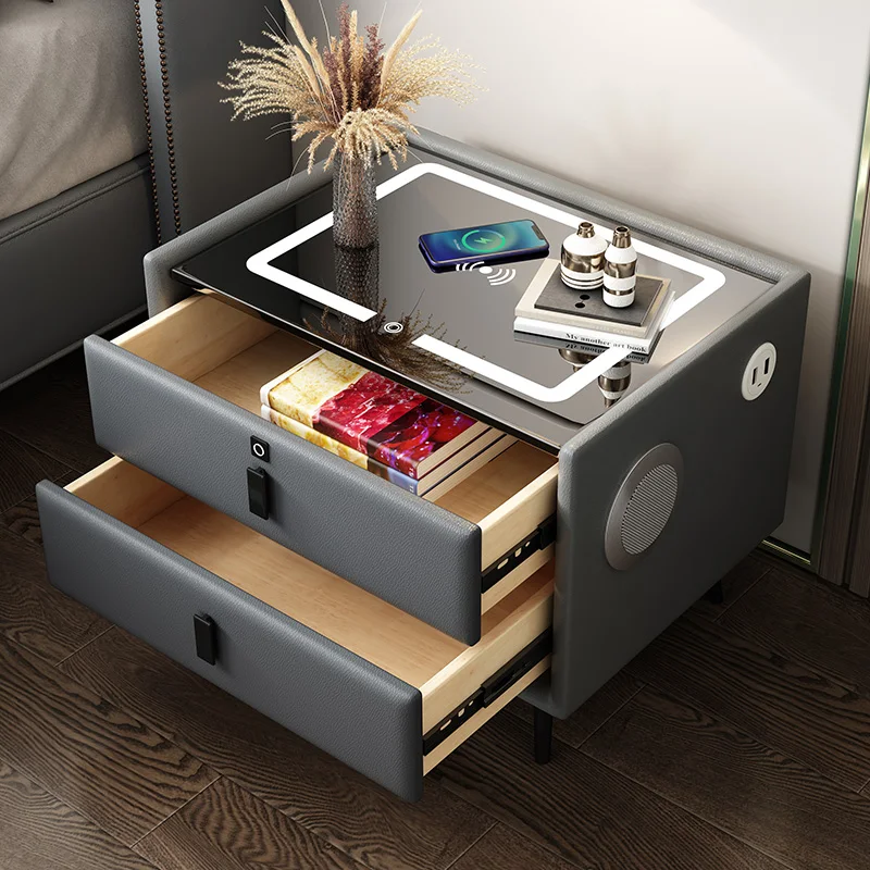 Nightstand with wireless charge and bluetooth playback luxury smart bedside table night stand