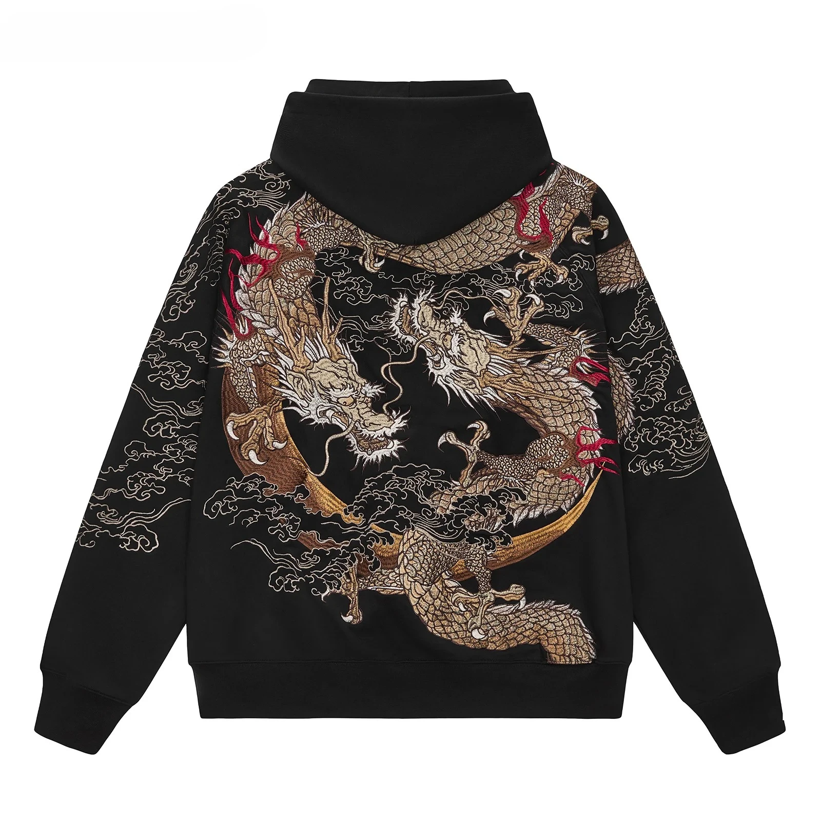 2026 Autumn Hip Hop Zip Up Hoodie Jacket Y2K Flower Chinese Dragon Embroidered Hooded Sweatshirt Coat Harajuku Cotton Streetwear