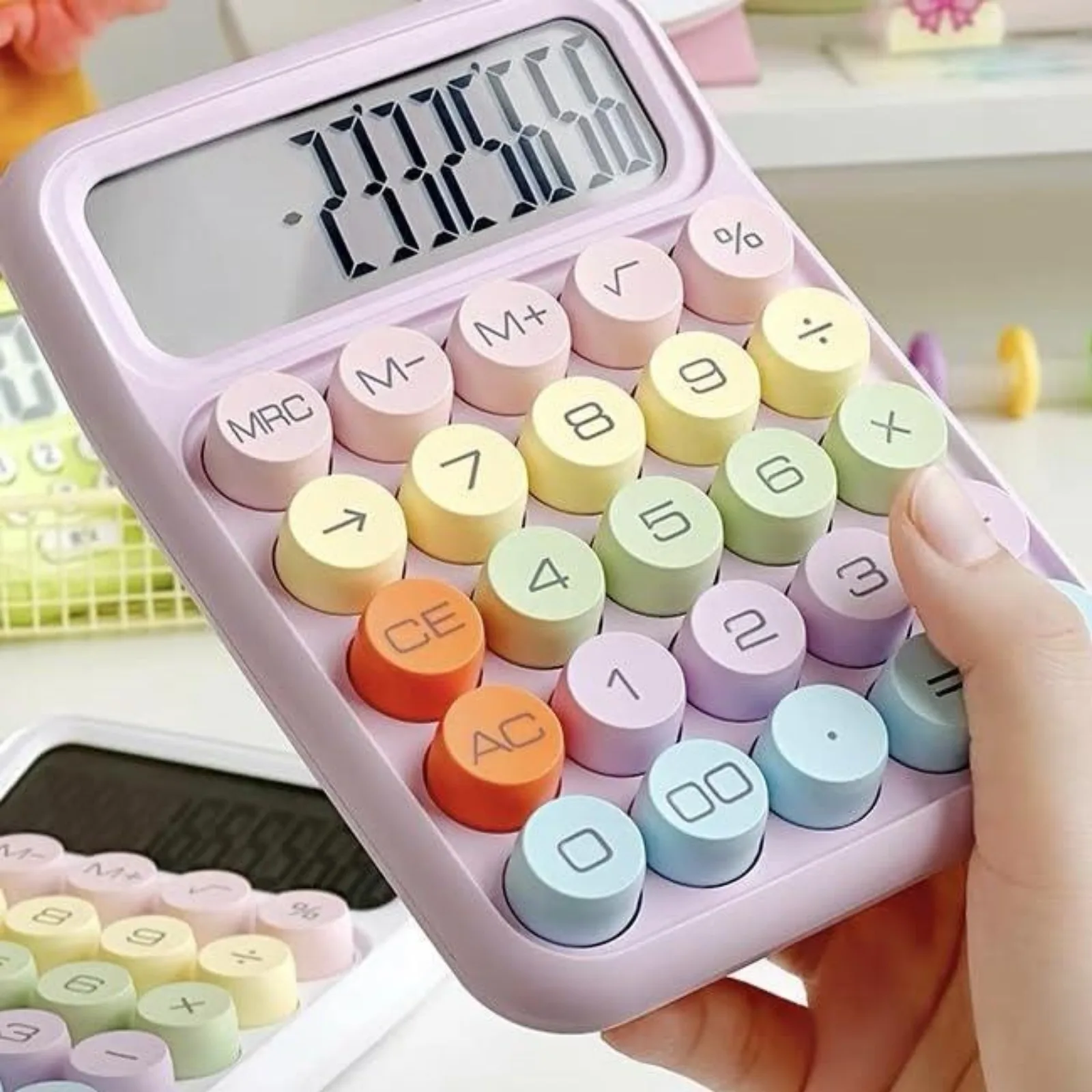 Purple Calculator, Colorful Purple Standard Calculator with 12 Digit Display and Big Buttons,Cute Office Supplies and Desk Acces