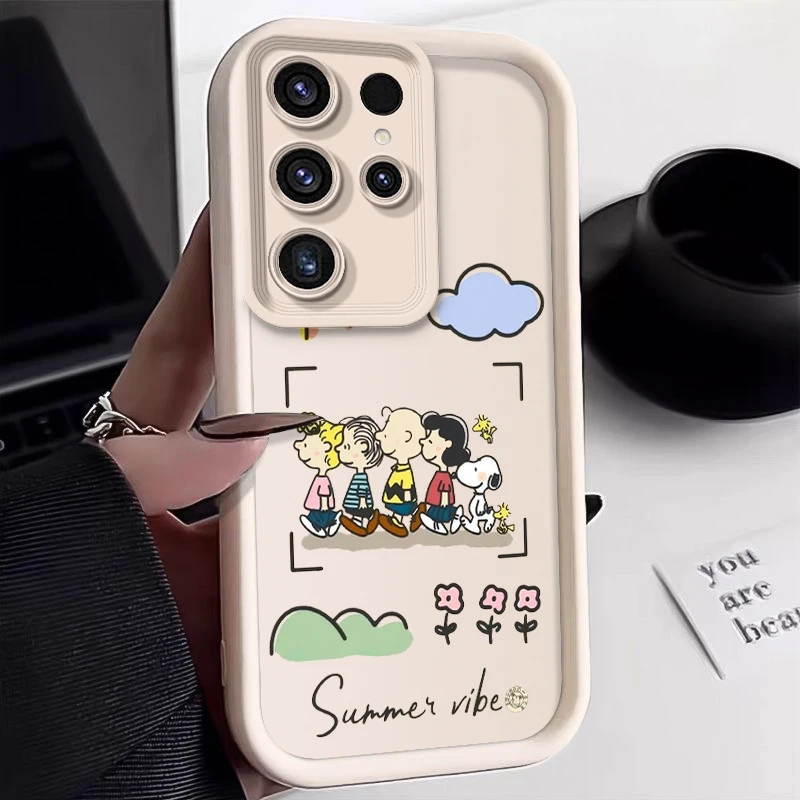 Snoopy Cute Cartoon Fall Shockproof Case For Samsung Galaxy S24 S23 Ultra S22 S21 Plus FE A54 A53 A52 Soft TPU Cover WK280