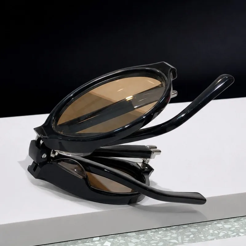 Foldable Oval Sunglasse Women Y2K Black Frame Brown Lens Retro 90s It Girl Gm Shades Portable Travel Fashion Polarized Eyewear