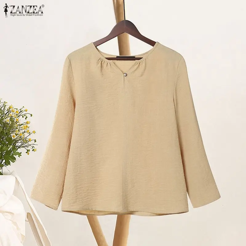 2026 ZANZEA Spring Blouse Fashion Women V Neck Long Sleeve Tops Casual Solid Color Work Shirt Female Buttons Up Blusas Oversize