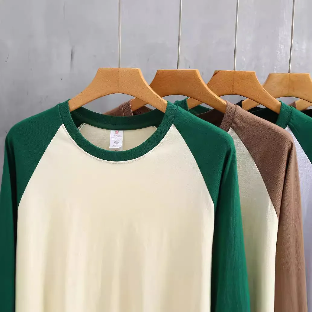 Pure Cotton Long-sleeved Men's T-shirt Loose Splicing Shoulder Sleeves US Style Retro Bottoming Shirt Man T-Shirt Tops Tees