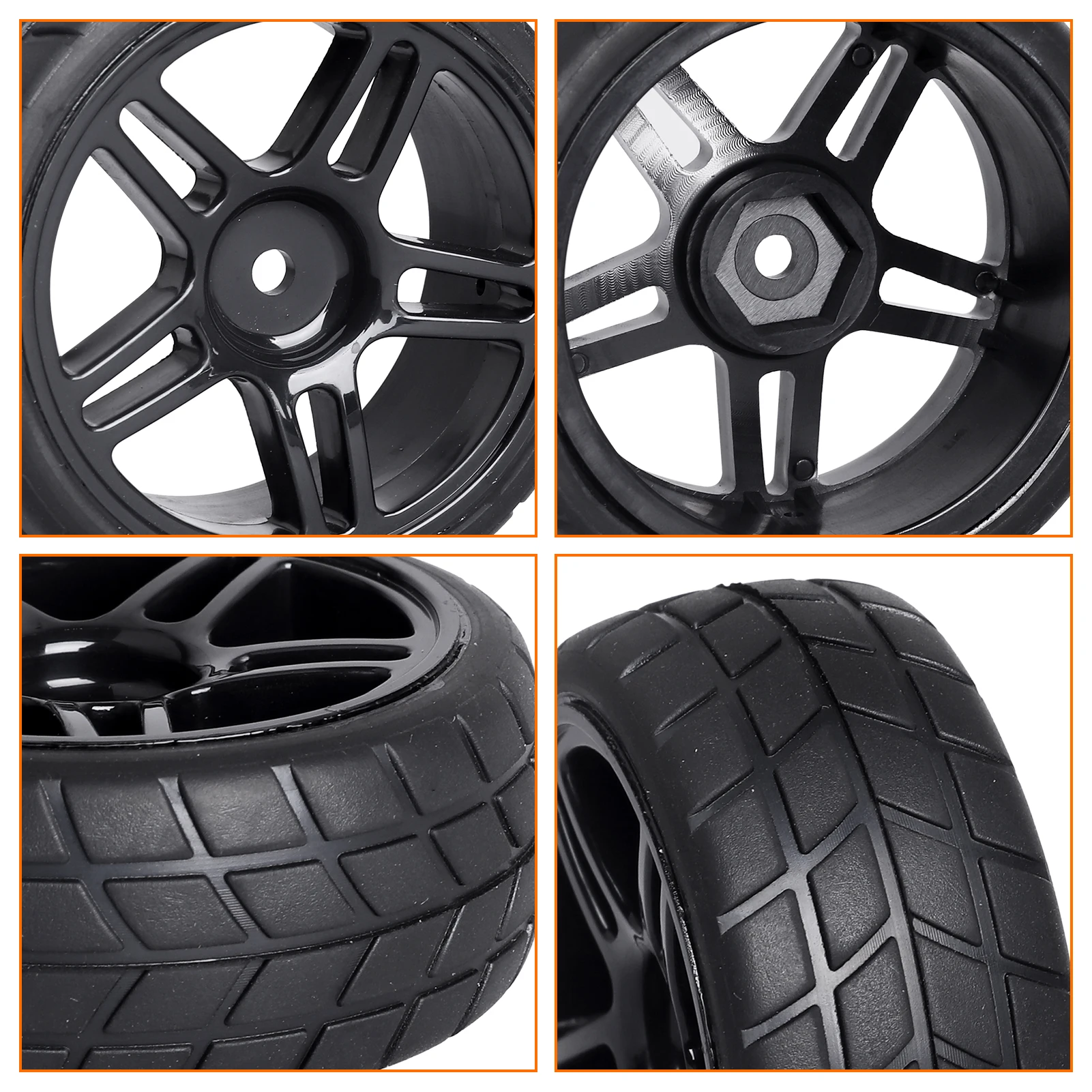 HobbyPark Pre-Glued RC Touring Tires for 1/18 Traxxas Latrax Teton 1/10 On-Road 4-Tec 2.0 3.0 Tamiya TT02 TT01