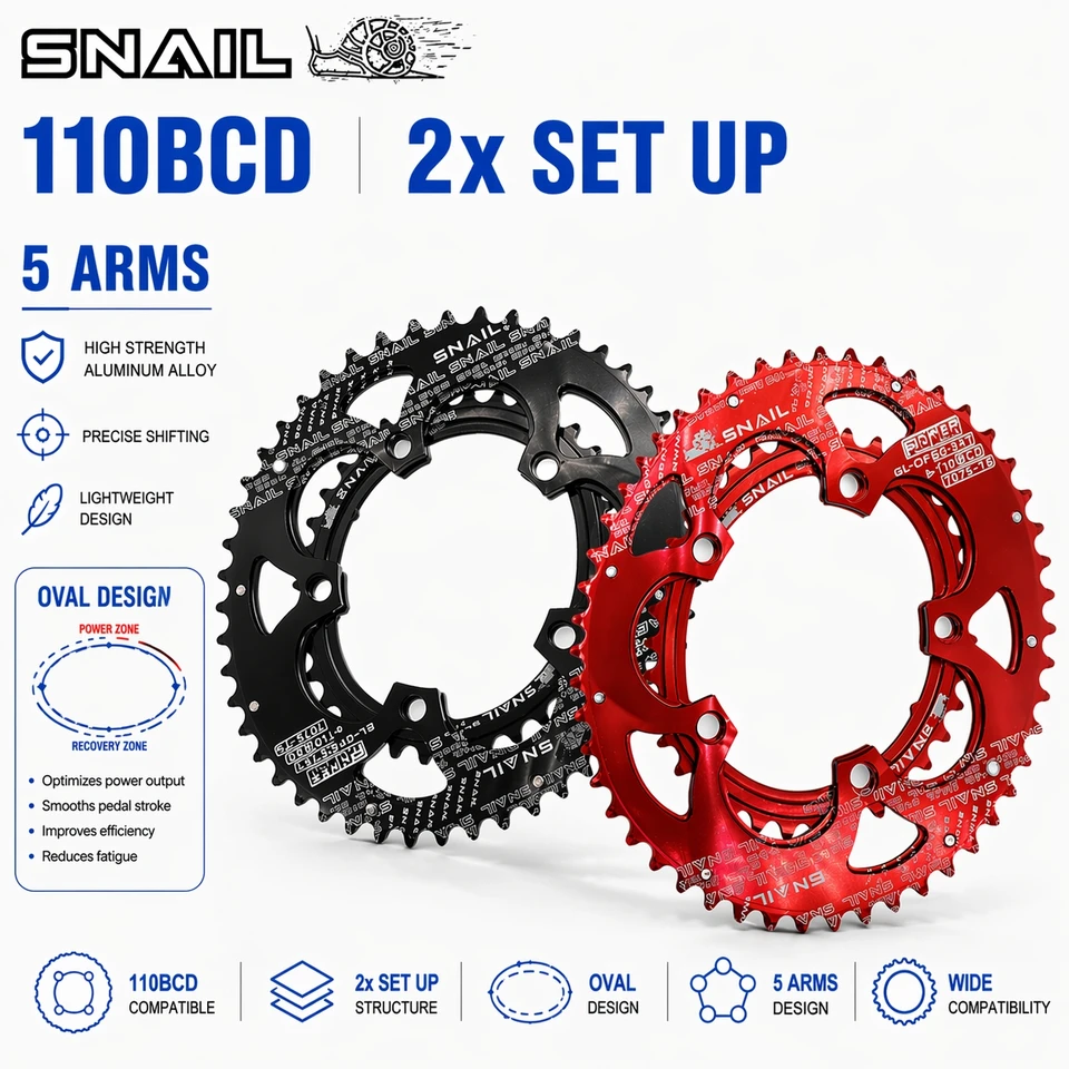Snail 110BCD 2x Road Bike Chainring 50/34 52/36 53/39 54/40