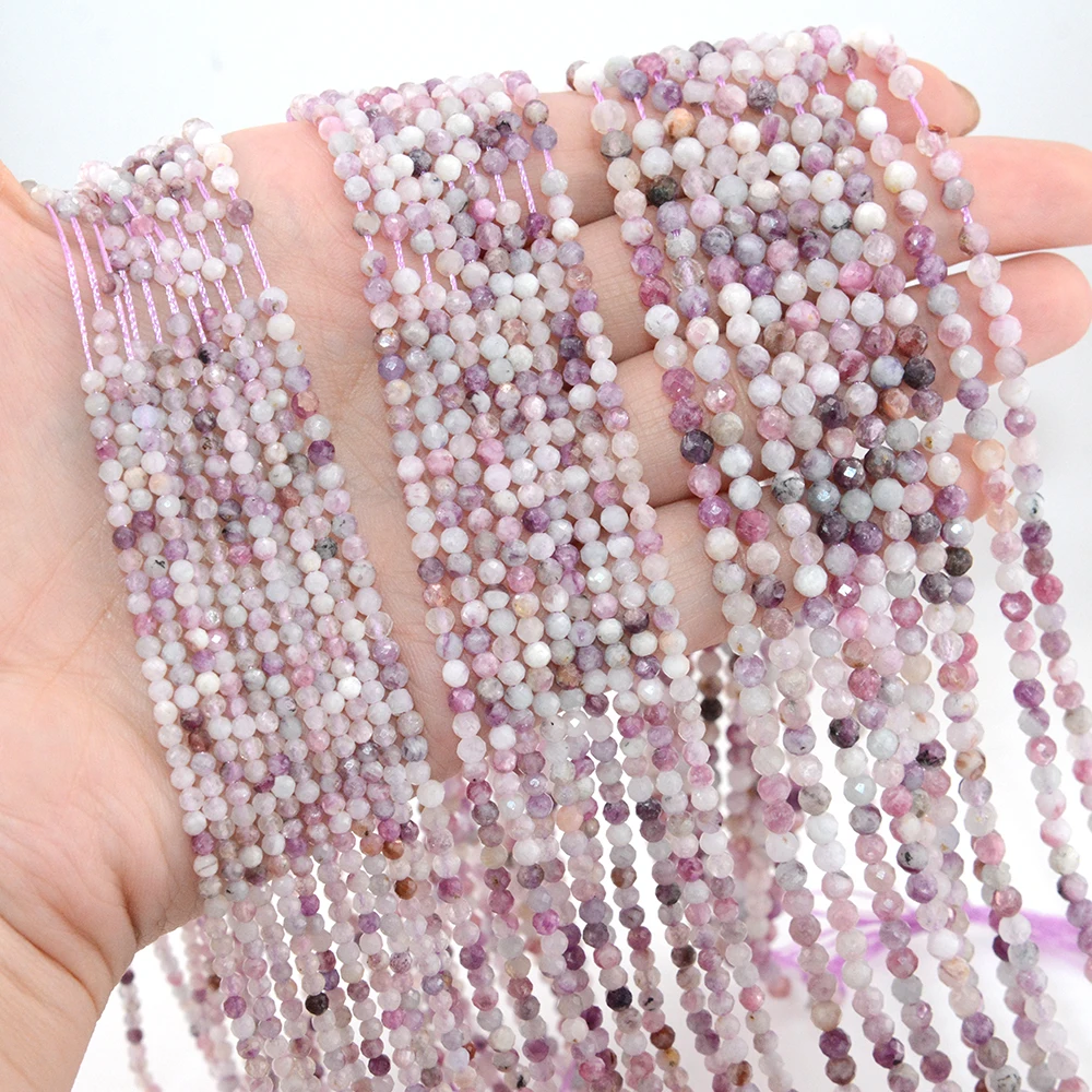 Natural Purple Lepidolite Faceted Round Beads 2mm,3mm,4mm,for Jewelry Making Bracelet Necklace Charms Beads DIY Accessories