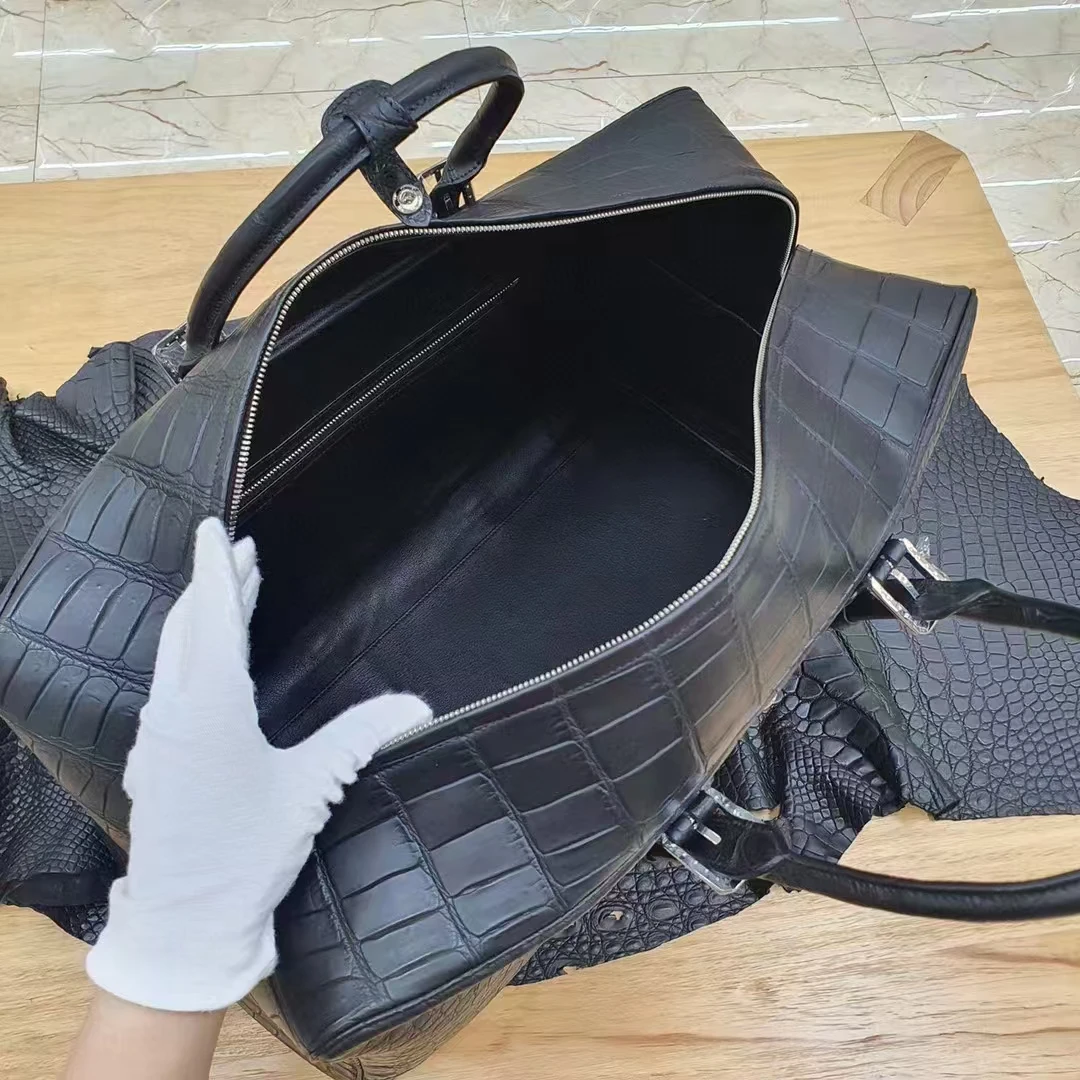Borsa da viaggio in vera pelle di coccodrillo marrone di lusso 2025 Design di grandi dimensioni in pelle di pancia Borsa da esterno di alta qualità al 100% in vero alligatore