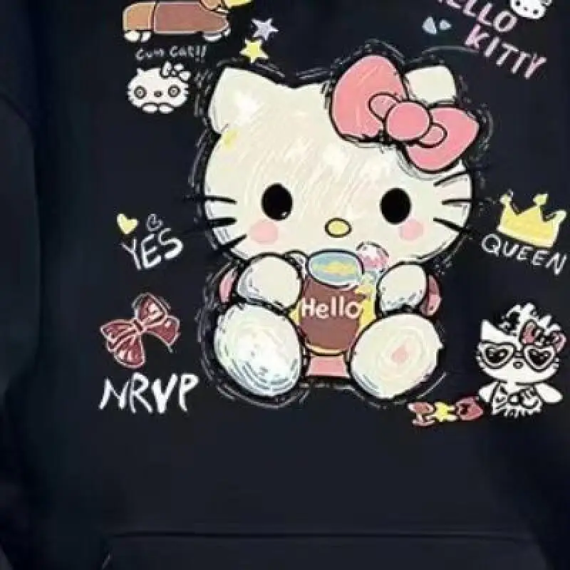Simple Cartoon Print Pullover Top Trend American Lazy 2025 Autumn Winter Hooded Sweatshirt Men Women Kawaii Anime Fashion Casual