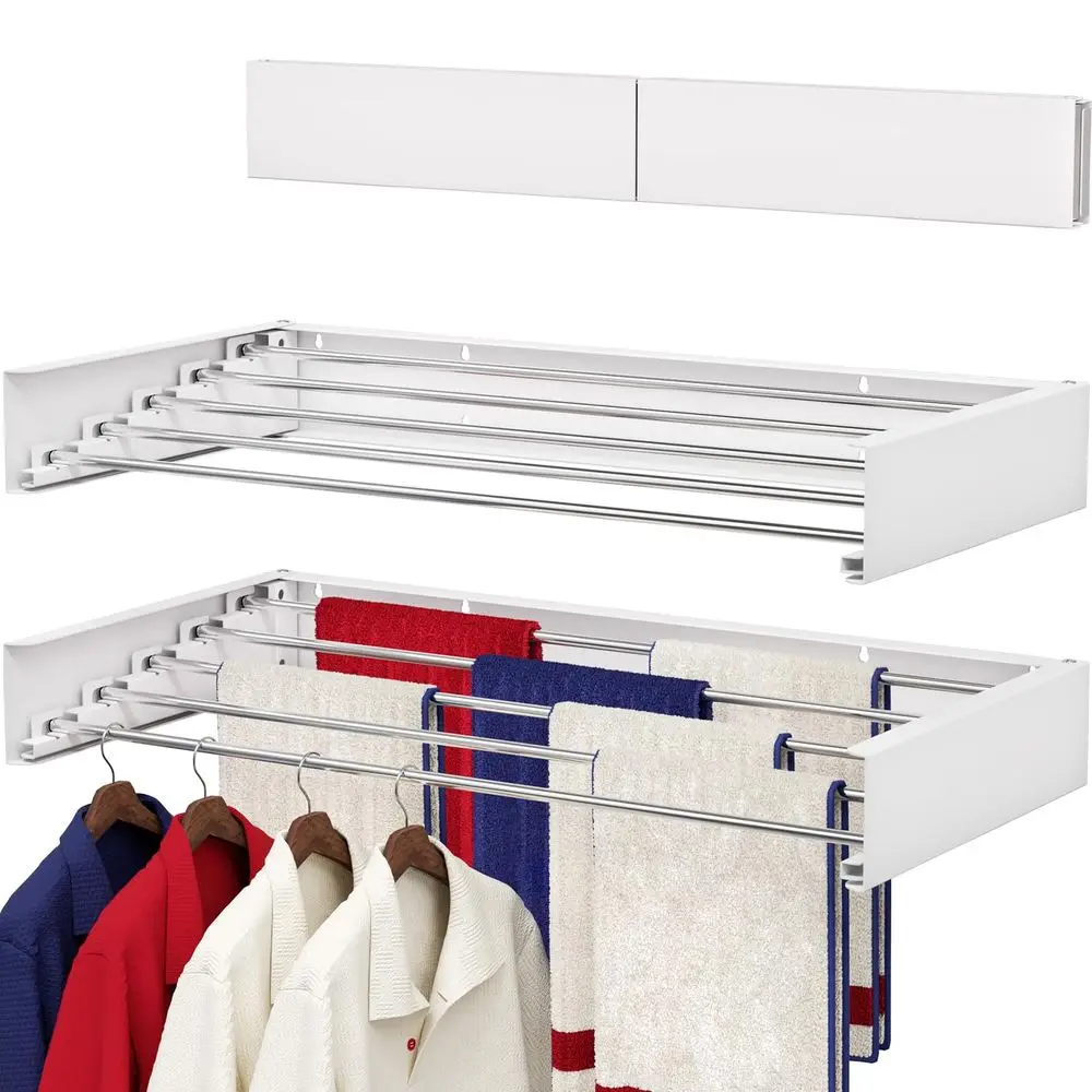 

Mounted Drying Rack 31.5, Foldable Laundry Drying Rack with Stainless Steel Rods, Retractable Laundry Space Saver for Indoor amp