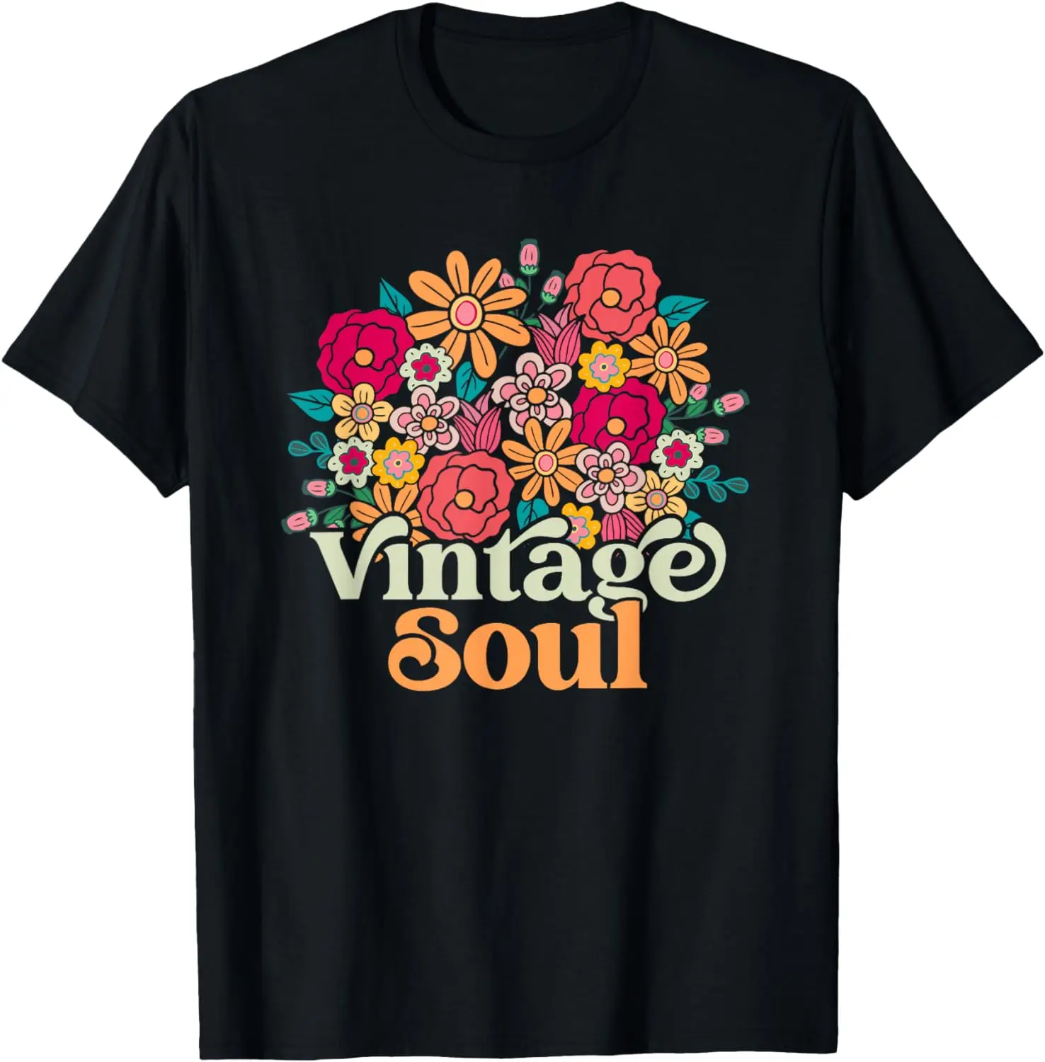 

Vintage Soul Retro Flowers 70s 80s 90s Old School T-Shirt for Women Men Cotton Short Sleeve Party Outdoor