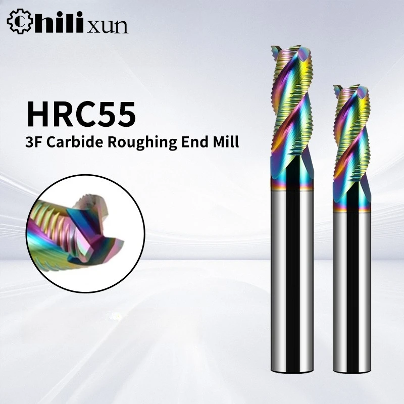 

HILIXUN HRC55 3-зубая фреза 3-20 мм, черновая концевая фреза, твердосплавный фрезерный станок с ЧПУ
