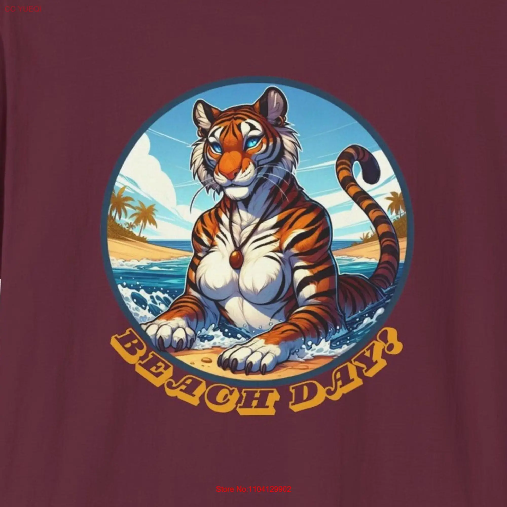 Beach Day T Shirt Tigress Furry Summer Vibes Relaxation Tropical Tiger long or short sleeves