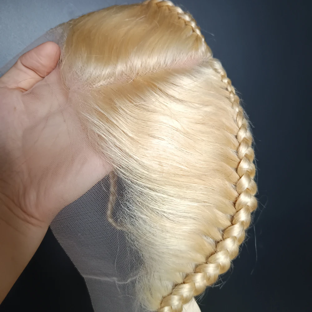 Медовый блондин 613 13x4 Фронтальная кружевная средняя часть с косами Половина фронтальных кружевных волос Прикрепляется к ленту Прозрачное кружево 10 12 дюймов