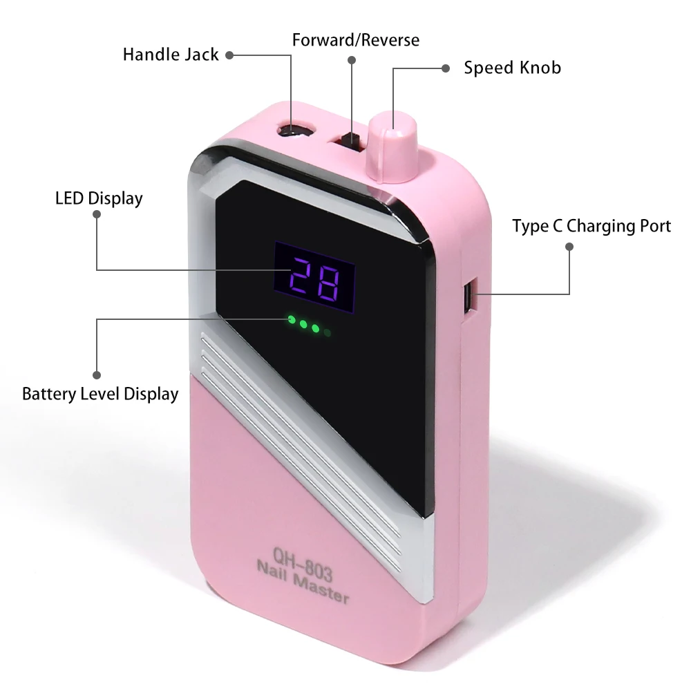 45000 دورة في الدقيقة المحمولة الكهربائية الحفر آلة الأظافر آلة طحن الأظافر الاكريليك جل آلة تلميع أداة تلميع قابلة للشحن