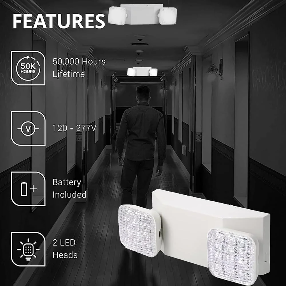 Luzes de emergência 6 pacotes de bateria de backup cabeça dupla ajustável dispositivo elétrico de segurança com fio grau comercial uso interno e externo