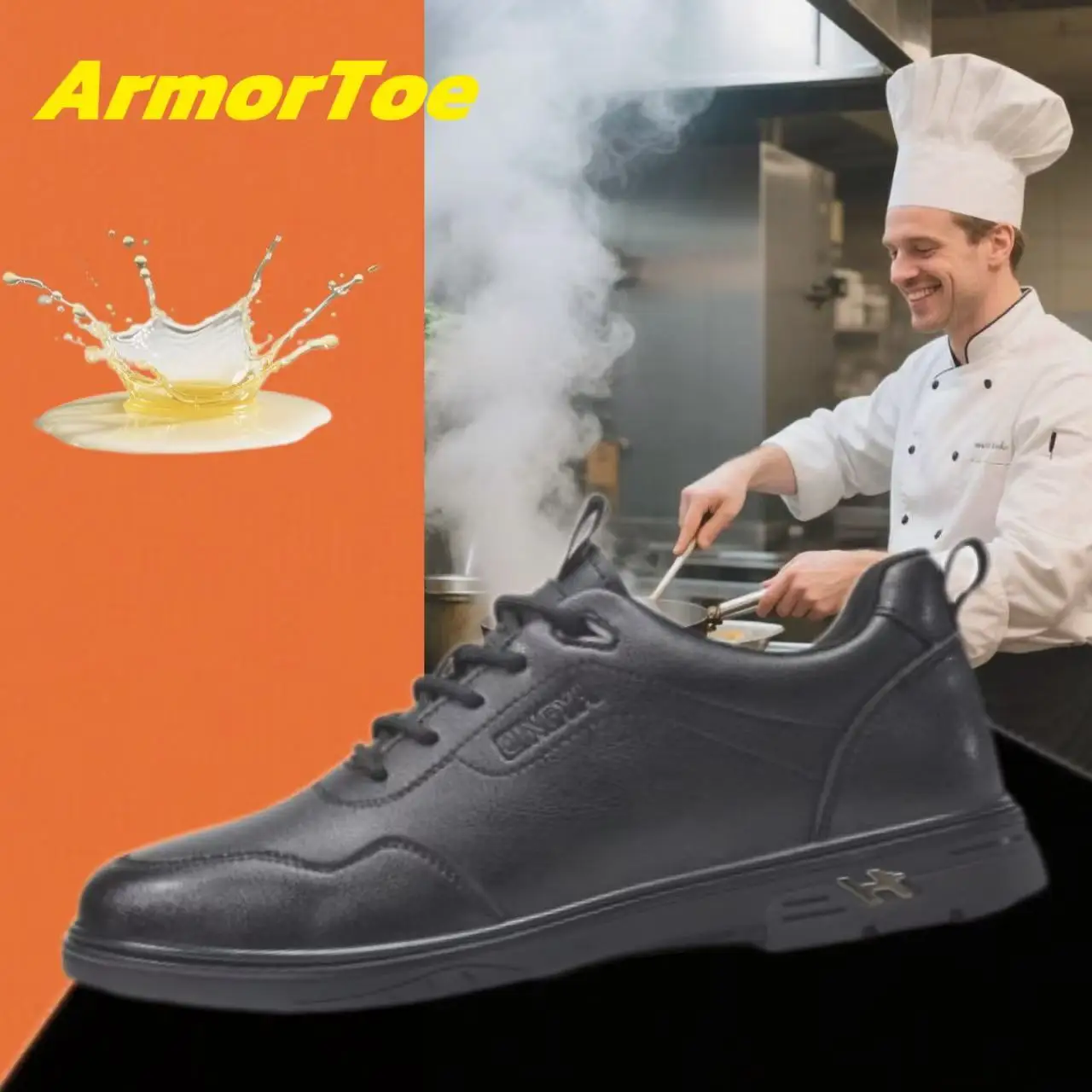 

ArmorToe Four Seasons Chef Shoes Non-slip Wear-resistant Waterproof Oilproof Work Shoes Lightweight Comfortable #Armor5010