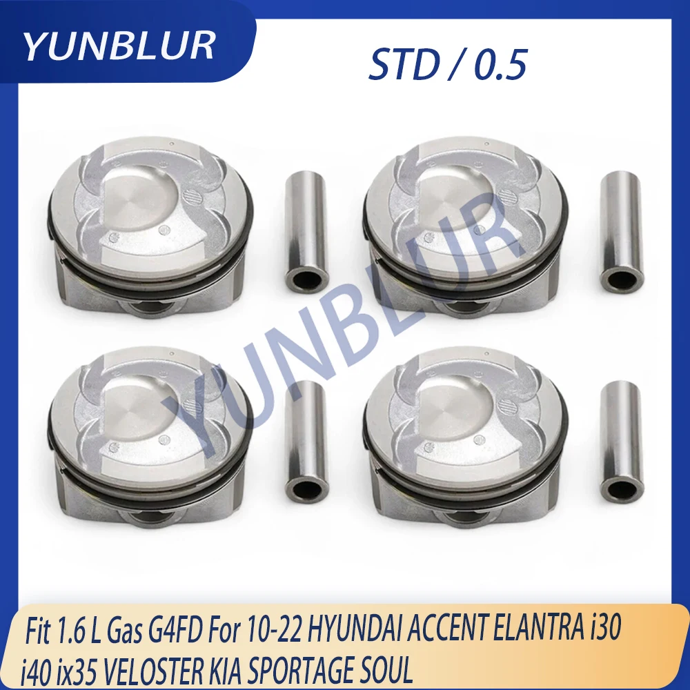 STD 0.5 Engine Piston & Rings Set Fit 1.6 L Gas G4FD For 10-22 HYUNDAI ACCENT ELANTRA i30 i40 ix35 VELOSTER KIA SPORTAGE SOUL
