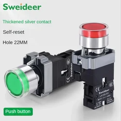 LED Light 220V Push Button Flat Momentary Self-reset Indicator Red Green Yellow Blue 12V 24V Illuminated Push Button with Lamp