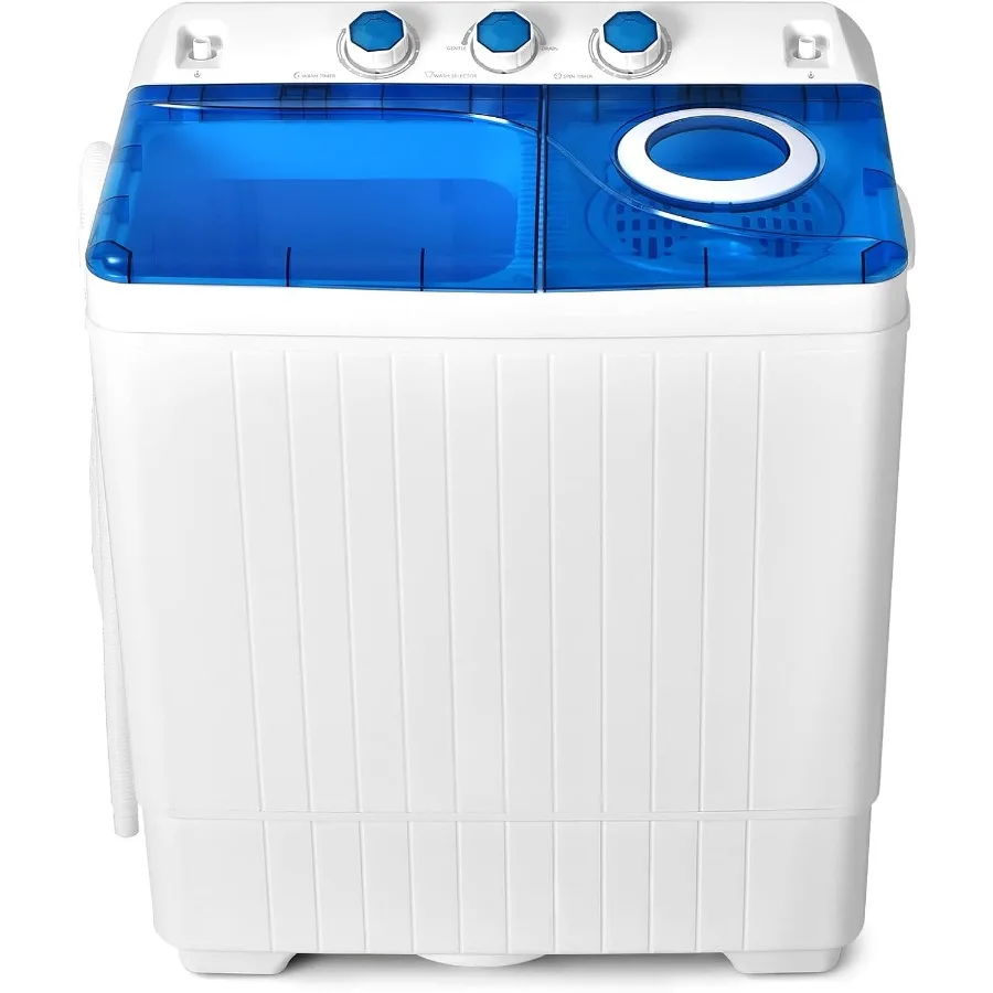 Portable Washing Machine 2in1 Twin Tub with 26lbs Total Capacity 18lbs Washer and 8lbs Spinner Featuring Control Knobs Timer Fu