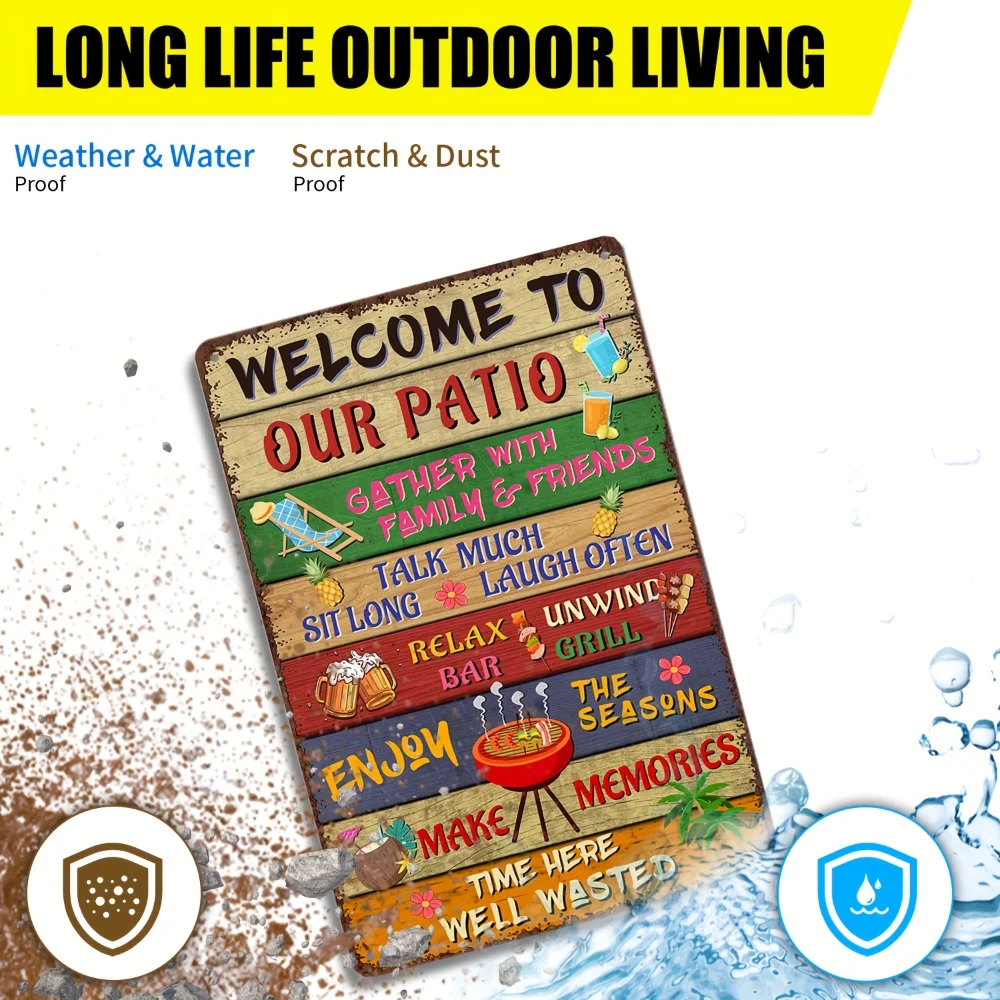 Vintage Welcome To Our Patio Metal Sign - 8''x12'' Wall Decor for Home, Restaurant, Bar, Cafe, and Garage