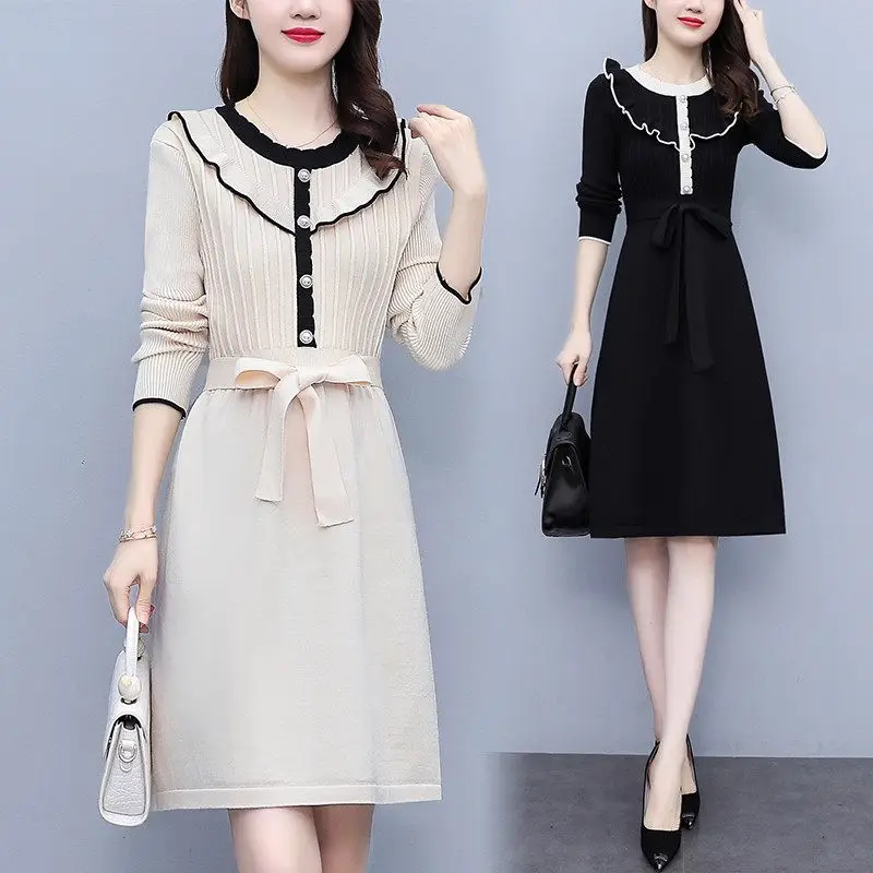 

Oversized Women's Sweater 2023 Autumn And Winter New Mid Length Knitwear Fashion Elegant Ladies Slim Fit Knitted Dress Z3245