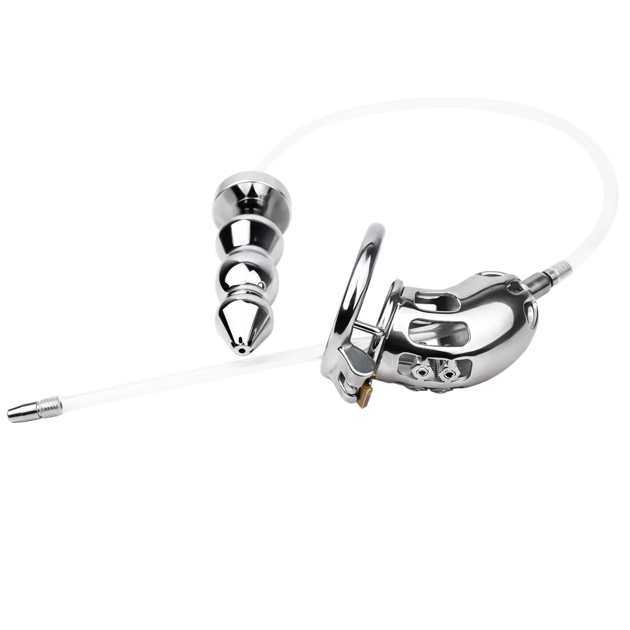 Male Chastity Cage Chastity Belt With Silicone Catheter Cock Lock Penis Rings Metal Anal Plug BDSM Sex Toys For Man view 2