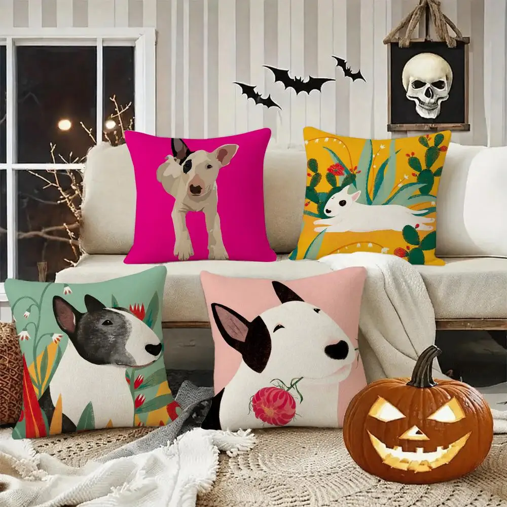 Cartoon Bull Terrier Series Cushion Cover Halloween decoration trick or treat cushion cover, ghost, pumpkin head, bat decoration