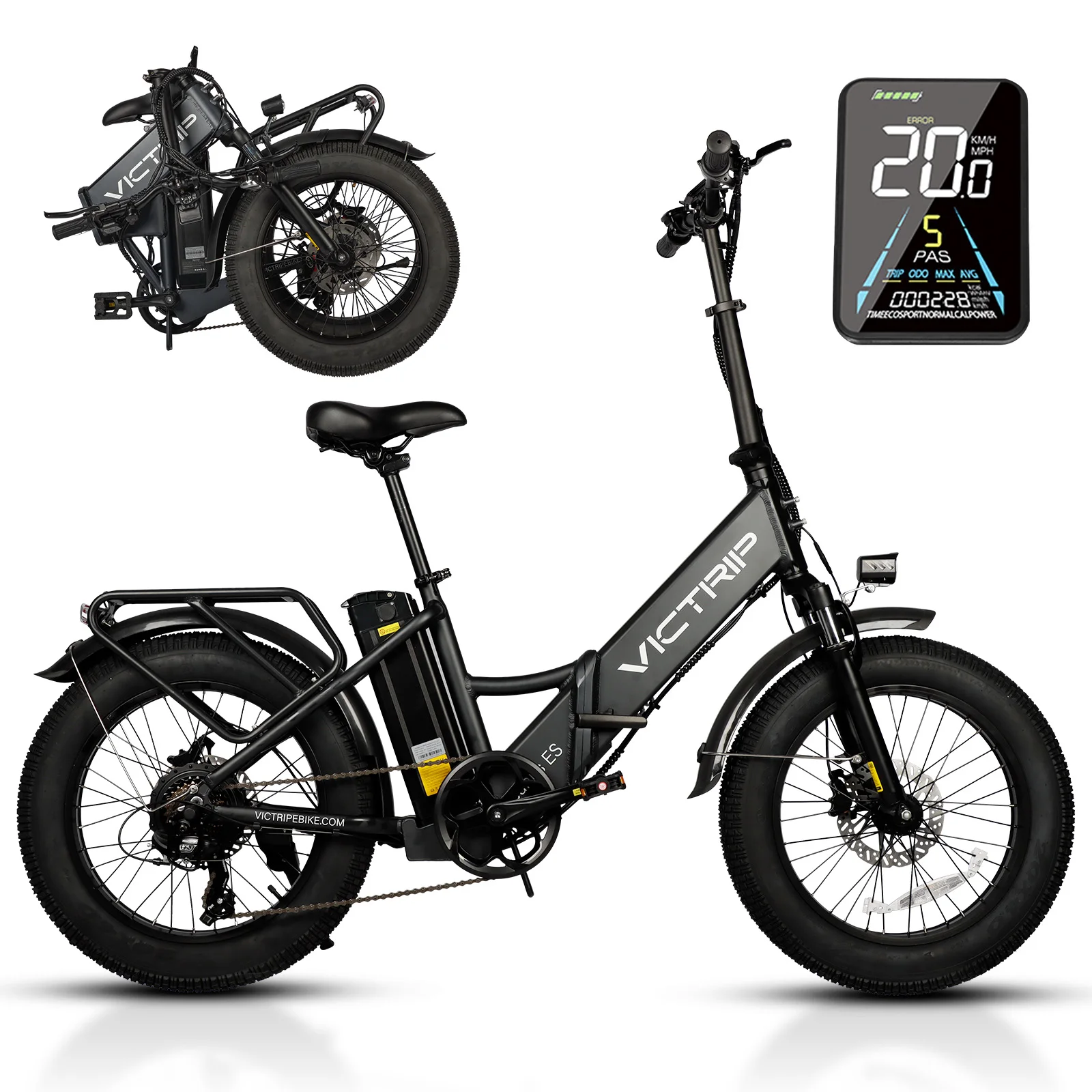 750W motor foldable adult electric bicycle, 48V 10.4Ah detachable battery, 20 inch x 4.0-inch thick tires, suitable urban commut