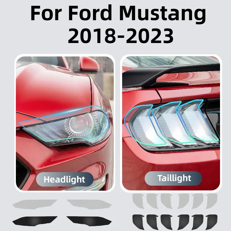 For Ford Mustang 2018 2019 2020-2023 Smoke Black TPU Headlight TailLight Protection Film Pre-cut Anti-scratch Repair Transparent